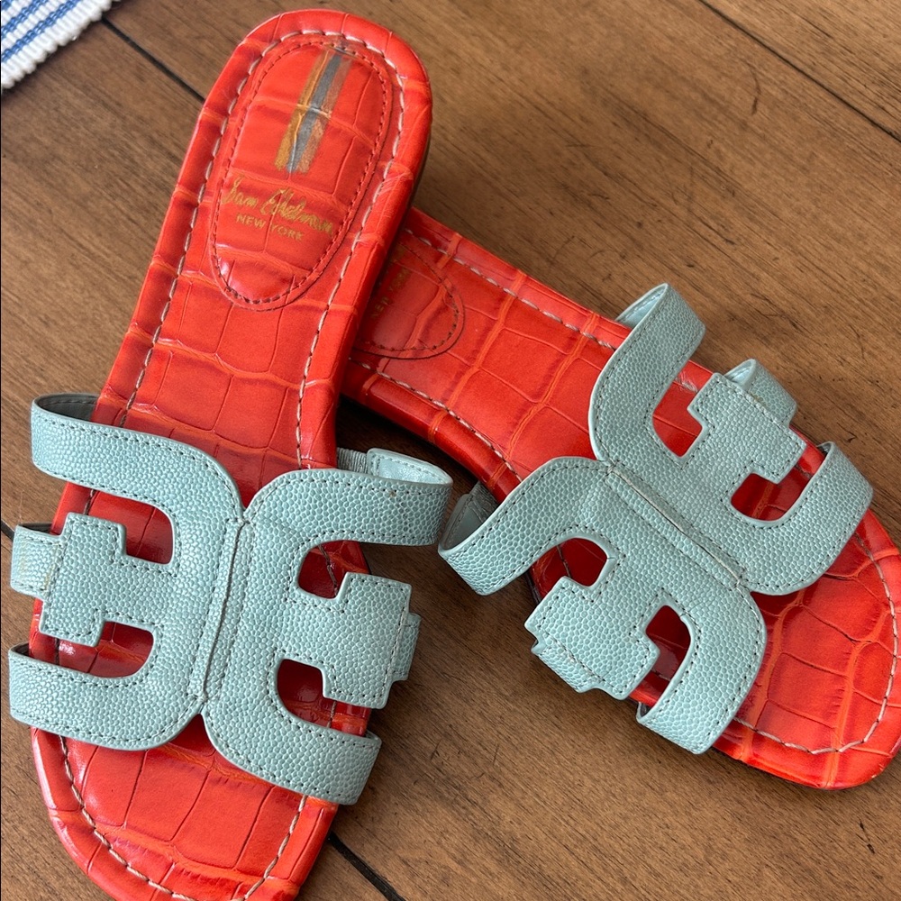 Sam Edelman Bay Slides Orange and Tide Blue Sandals